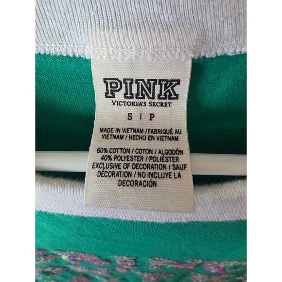 Pink Victoria's Secret Grinch Christmas Top S Womens Green Sequin Short Sleeve - Picture 5 of 6